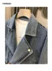 Damesjacks Jean Jacket for Women Vintage Locomotive Rapel Zippers Jacket Fashion High Street Casual All-Match Denim Blazer Coat Streetwear 230427