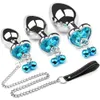 Seksspeeltje Massager Kristal Hart Buttplug Rvs Leash Chain Anale Plug Bells Hanger Prostaat Massager Sm Toys voor Vrouwen Mannen