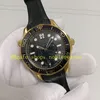 Verkligt foto med Box Men's Watch Mens 42mm 300m på Her Majesty's Secret Service 50 -årsjubileum 007 Asia 8800 Movement Yellow Gold Black Dial Automatic Watches