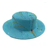 Brede rand hoeden Splash Ink Art Design Straw Hat 2023 Zomer dames platte bovenste pet Buiten strandreizen Sunhat Panama