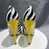 Dress Shoes Black-white Striped Patent Leather Super High Heels 8 / 10 12 Cm Wedding Party Ladies Women Slip On Plus Size 34-45