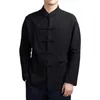 Men's Casual Shirts Men Autumn Shirt Traditional Chinese Style Mandarin Collar With Long Sleeves Pockets Classic Tai Chi Uniform