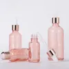 Pink Glass Droper Bottle 5-100 ml Aromaterapi Liquid Essential Parfymrör Massage Oil Pipette Refillerbara flaskor CWMSE