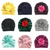 Beretten kinderen elastische vevlet knoopwanties met stof lotus bloem babymeisjes geknoopte tulband hoed hoofddeksels