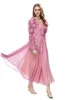 Women's Runway Dresses Sexy V Neck Long Sleeves Ruffles Printed Ruched Fashion Designer Party Prom Gown