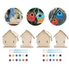 Ninhos casa de pássaro kit de madeira diy pintura crianças pendurado madeira inacabado kits de ninho pintura artesanato casas conjunto artes brinquedos birdhouses