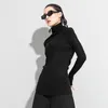 Camas femininas Xuxi 2023 Autumn Winter Turtleneck Women Personalidade Moda de manga longa Militando camisa superior e4663