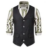 Coletes masculinos 2023 Spring e Autumn Vest Trend Linen Linen Solid-decote em V para homens