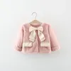 Jaquetas outono inverno crianças casacos de seda bowknot moda princesa meninas coral velo bebê superior outerwear 0-4 anos crianças jaqueta roupas