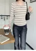 Women's Sweaters Light Weight Scoop Neck Striped Sweater Women Knitted Tops