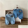 Trousers Korean Baby Jeans Spring Autumn Toddler Boys Girls Pants Solid Color Loose Denim 0-3Y Kids All-Match Casual Drop Delivery Mat Ot2Wr