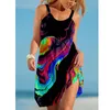 Lässige Kleider Sonnenblume 3D-Druck Sexy Frauen Strand Hawaii Boho O-Ansatz ärmelloses Kleid Sommerferien Bademode weiblich