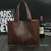 Evening Bags Men's Vintage Handbag Crazy Horse Leather Shoulder Business Office Man Messenger Solid Large Capacity Tote Male Brown