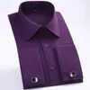 Camisa masculina clássica com punhos franceses listrada, bolso único, ajuste padrão, manga comprida, camisas de casamento (abotoadura incluída)