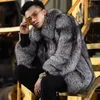 Men's Fur Faux Fur Men Winter Faux Silver Fox Coat Short Loose Cardigan Overcoat Thicken Warm Jacket Leisure Fashion Outwear