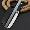 Varmt utomhusfixat blad Taktisk kniv 440C Satin Tanto Point Blade Gummitplasthandtag Raka knivar med läderhöljet