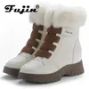 Stivali Fujin 7cm Pelliccia Vera Pelle Imbottita Piattaforma Cuneo Inverno Peluche Primavera Donna Caldo Durevole Caviglia Autunno Scarpe con gancio 231127