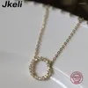 Ciondoli Jkeli - Collana in argento sterling placcato oro 14K S925 con catena con colletto K giapponese e coreano in stile cerchio pieno di diamanti