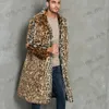 Cappotti da uomo in pelliccia sintetica autunno inverno nuovi uomini bavero collo manica lunga imitazione pelliccia di leopardo cappotto lungo moda streetwear cappotto da uomo T231127