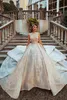 Custom Made Princess Ball Gown Wedding Dresses Sparkly Sheer High Neck Short Sleeve Luxury Crystal Bridal Gowns