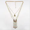 Pendant Necklaces Bohemia Synthetic Stone Alloy Arrow Tassel Multi Ethnic Metal Layer Chain Chokers FashionJewelry Colliers