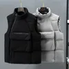 Mens Vests Design de mode gilet thermique hommes grandes poches coréen mâle gilet col montant veste sans manches Gilets rembourré manteau d'hiver chaud 231127