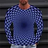 メンズTシャツ3D光学勾配プリント春秋Y2k衣類屋外のカジュアルOネック長袖ビンテージファッションT-シャツプルオーバー