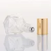 8mlミニポータブルポリゴンのクリアガラスローラーボトルトラベルエッセンシャルオイルステンレススチールボール付きボトルのロールゴールドシルバーキャップnodqg