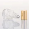 Flacone a rulli in vetro trasparente poligonale portatile mini da 8 ml Flacone da viaggio con olio essenziale con sfera in acciaio inossidabile Tappo in oro e argento Nodqg