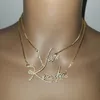 Pendentif Colliers VishowCo personnalisé cristal nom collier en acier inoxydable or cristal plaque signalétique Bling collier pour femmes cadeau 231127