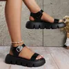 Sandały Złota Chunky Platforma Kobiety Summer Grube Dom Gladiator Sandalias Woman Outdoor Flat Heeled Samica Plus Size 42