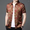 Men's Casual Shirts Men Floral Silk Shirt 2023 Summer Man Flowers Short Sleeve Dress