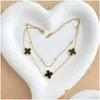 Anklets Newest 18K Gold Plated Four-Leaf Clover Double Anklet Desinger Women Gifts Drop Delivery Jewelry Dhkyu