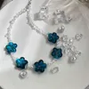 Kettingen elegante blauwe imitatie parel glazen bloem kralen ketting voor vrouw meisjes delicate sleutelbeen ketting geschenken ontwerp sieraden