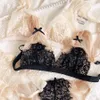 Bras Sets French Sexy Eyelashes Full Lace Young Girls Bralette Panties Small Ultra-Thin Rabbit Cup Underwear Pure Desire Lingerie Lady 230427