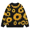 Men's Sweaters Sycpman Vintage Sunflower Flocking Sweater For Men Autumn And Winter Couple Loose Long Sleeve Knitwear Women Streetwear