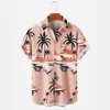 Chemises décontractées pour hommes 2023 été érable chemise hawaïenne pour hommes à manches courtes rayure impression poche bouton unique plage T-shirt tissu