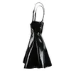 Casual Dresses Black Sexy Halter Wetlook PVC Clubwear Women BodyCon Suspender Mini Dress Steampunk Dragkedja Shezy Läder Costumes 230426