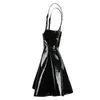 Robes décontractées Noir Sexy Halter Wetlook PVC Clubwear Femmes Bodycon Jarretelle Mini Robe Steampunk Zipper Costumes En Cuir Brillant 230426