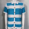 Camisas casuais masculinas masculinas de malha 2023 verão soltas manga curta abotoadas lapela malha cardigãs roupas masculinas camisa listrada vintage