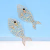 dangle earrings juranユニークな魚形の女性のためのドロップヴィンテージゴールデンメタルホローアウトボーンステートメントジュエリー卸売