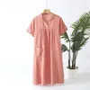 Women's Sleepwear V-Neck Gauze Short-sleeved Nightdress Home Double Simple Thin Long Pajama Sexy Cotton Summer Nightgowns