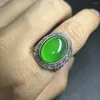 Ringos de cluster Meisidian 13x18mm Sliver S925 Mianmar Jade Stone Natural Birmânia Jadeita Man Ring