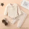 Kledingsets Herfst Winter Peuter Baby Baby Boy Meisjeskleding Sets Effen Gebreide Knoop Body met lange mouwen + elastische broek Casual outfits R231127