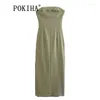 Casual Jurken Pokiha Zomer Vrouwen 2023 Chic Ruches Elegante Tube Strakke Vakantie Avondjurk Jurk Bodycon Strapless Split Trend