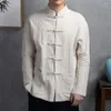 Camisas casuales para hombres Camisa de otoño para hombres Estilo chino tradicional Cuello mandarín con bolsillos de manga larga Uniforme clásico de Tai Chi