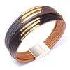 Bracelets porte-bonheur Kirykle Conduit métallique couleur or cuir pour femmes mode Boho multicouche large Wrap bracelet femme bijoux