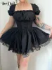 Jurken Insssoit Gotic Black Corset Dress Women Harajuku Vintage Lace Esthetic Lace Up High Taille Mini Dress Punk Elegant A Line Jurk