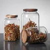 Storage Bottles 1Pcs 2023Glass Sealed Jar With Wooden Cover Large Tea Pot Garden Air Tank Round Kitchen Supplies Box