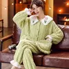 Women's Sleepwear Winter Pajamas Ladies Coral Velvet Flannel Thickened Plus Women Household Clothing Set Famale Zipper Suit Outsidewear